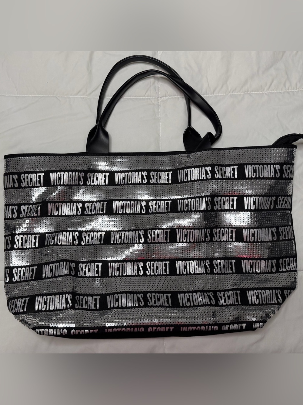 Victoria's Secret Black & Silver Sequin Logo Tote